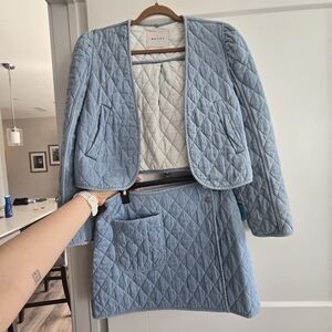 Quilted Blue Jacket And Mini Skirt Set